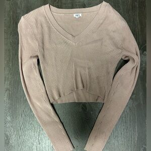 Garage Ribbed Long Sleeve Top - Tan